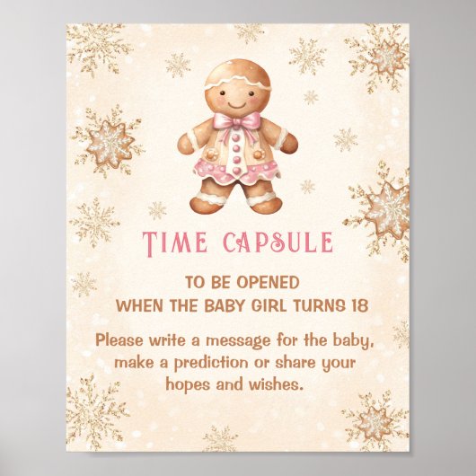Christmas Girl Baby shower Game Time Capsule Sign Poster (Voorkant)