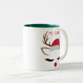 CHRISTMAS GIRL REINDEER FACE PERSONALIZE TWEEKLEURIGE KOFFIEMOK (Voorkant rechts)