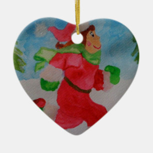 CHRISTMAS GIRL RUNNER HEART ORNAMENT