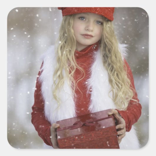 Christmas Girl Vierkante Sticker (Voorkant)