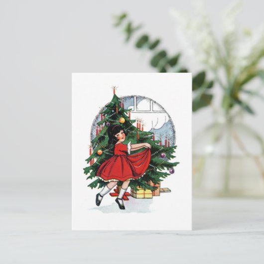 Christmas Girl Vintage Illustration Briefkaart (Staand voorkant)