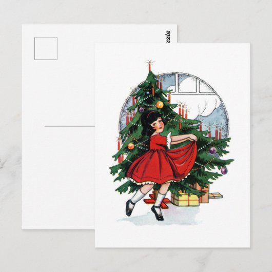 Christmas Girl Vintage Illustration Briefkaart (Voorkant / Achterkant)