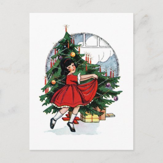 Christmas Girl Vintage Illustration Briefkaart (Voorkant)
