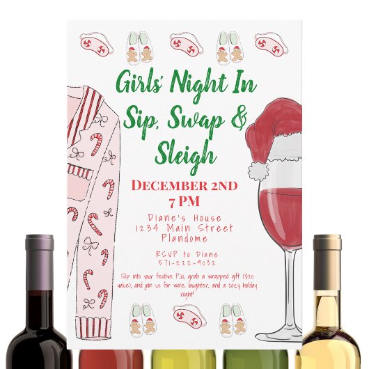 Christmas Girls 'Night Gift Swap PJ's Wijn Kaart