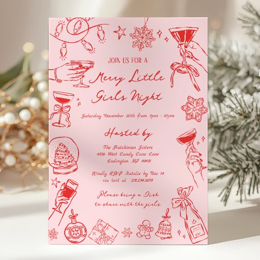 Christmas Girls Night Invitation Kaart
