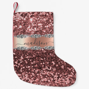 Christmas Glitter Diamond Glam Pink Gepersonalisee Kleine Kerstsok