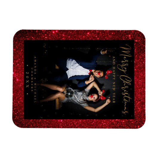 Christmas Glitter Fun Photo Newlyweds Script Magneet (Horizontaal)