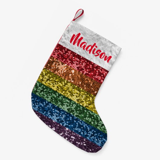 Christmas Glitter Rainbow Pride gepersonaliseerd Kleine Kerstsok (Voorkant (Hangend))