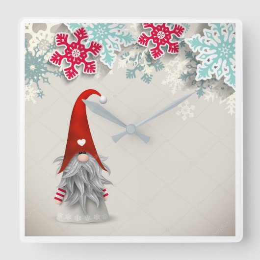 **CHRISTMAS GNOME** CLOCK VIERKANTE KLOK (Voorkant)