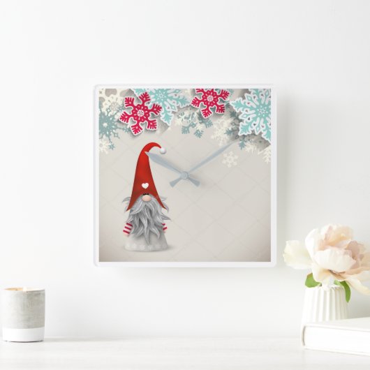 **CHRISTMAS GNOME** CLOCK VIERKANTE KLOK (Huis)