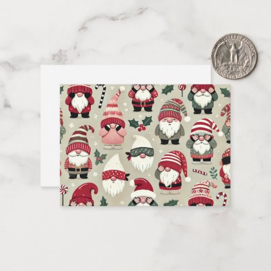 Christmas Gnome Coördineren "No Peeking" Gift Labe Notitiekaartje (Voorkant / Achterkant in situ)