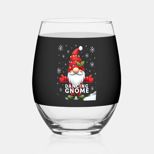 Christmas Gnome Dancing Gnome Family Christmas (4) Wijnglas Zonder Voet (Voorkant)
