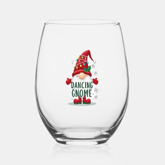 Christmas Gnome Dancing Gnome Family Christmas (6) Wijnglas Zonder Voet (Voorkant)