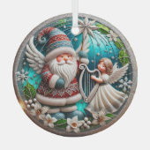 Christmas Gnome en Angel spelen harp Glas Ornament (Voorkant)