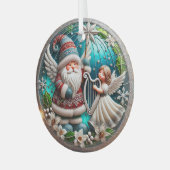 Christmas Gnome en Angel spelen harp Glas Ornament (Voorkant links)
