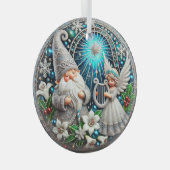 Christmas Gnome en Angel spelen harp Glas Ornament (Voorkant Rechts)