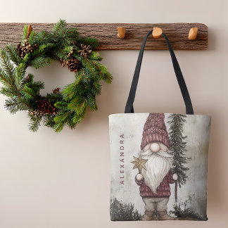 Christmas Gnome for the Holidays Custom Name  Tote Bag