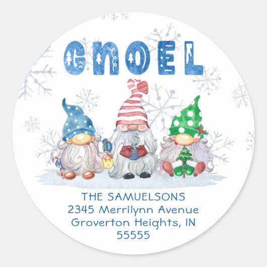 Christmas Gnome GNOEL Greeting Retouradres Ronde Sticker (Voorkant)