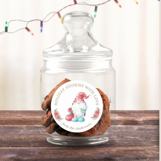 Christmas Gnome Holiday Cookie Exchange Monogram Ronde Sticker