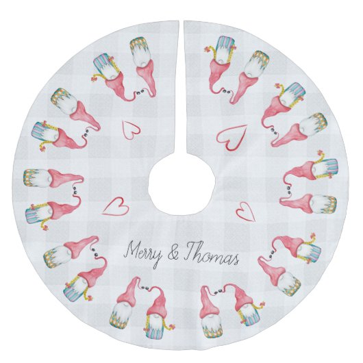 Christmas Gnome In Love Waterverf Monogrammed Kerstboom Rok (Voorkant)