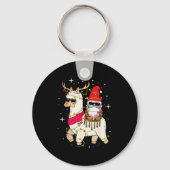 Christmas Gnome On Llama, Cute Alpaca Chanukah Chr Sleutelhanger (Voorkant)