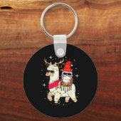 Christmas Gnome On Llama, Cute Alpaca Chanukah Chr Sleutelhanger (Voorkant)