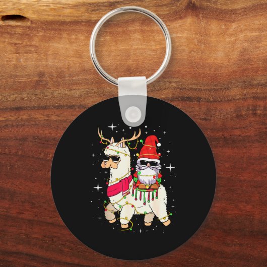 Christmas Gnome On Llama, Cute Alpaca Chanukah Chr Sleutelhanger (Voorkant)