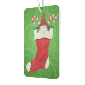 Christmas Gnome Red Hat in Stocking on Green Swirl Luchtverfrisser (Links)