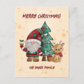 Christmas Gnome Reindeer Waterverf Feestdagenkaart (Voorkant)