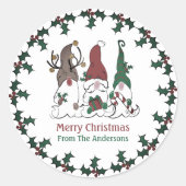 Christmas Gnome Santa Elf Reindeer Festive Xmas Ronde Sticker (Voorkant)