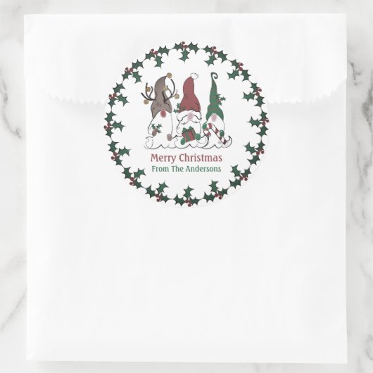 Christmas Gnome Santa Elf Reindeer Festive Xmas Ronde Sticker (Tas)
