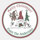 Christmas Gnome Santa Elf Reindeer Festive Xmas Ronde Sticker (Voorkant)