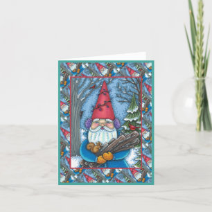 CHRISTMAS GNOME, SQUIRREL, WOODPECKER EN CARDINAL FEESTDAGEN KAART