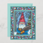 CHRISTMAS GNOME, SQUIRREL, WOODPECKER EN CARDINAL FEESTDAGENKAART (Voorkant / Achterkant)