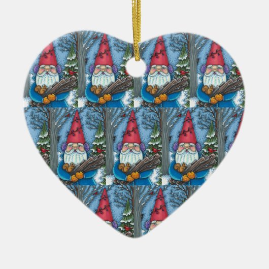 CHRISTMAS GNOME, SQUIRREL, WOODPECKER EN CARDINAL KERAMISCH ORNAMENT (Voorkant)