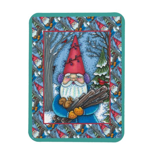 CHRISTMAS GNOME, SQUIRREL, WOODPECKER EN CARDINAL MAGNEET (Verticaal)
