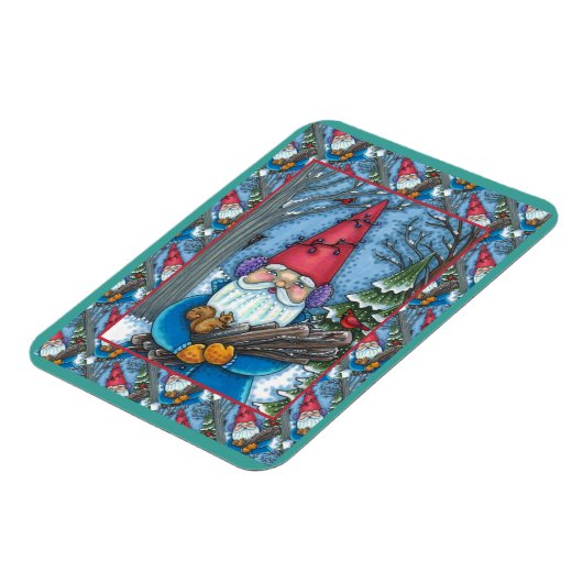CHRISTMAS GNOME, SQUIRREL, WOODPECKER EN CARDINAL MAGNEET (Linkerzijde)