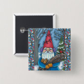 CHRISTMAS GNOME, SQUIRREL, WOODPECKER EN CARDINAL VIERKANTE BUTTON 5,1 CM (Voorkant /achterkant)