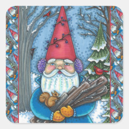 CHRISTMAS GNOME, SQUIRREL, WOODPECKER EN CARDINAL VIERKANTE STICKER