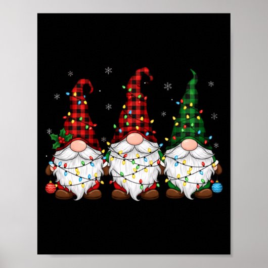 Christmas Gnome Trio Buffalo Plaid Lights Cute Xma Poster (Voorkant)