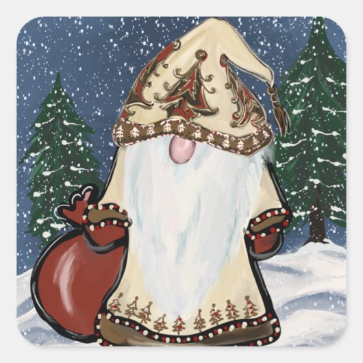 CHRISTMAS GNOME VIERKANTE STICKER (Voorkant)