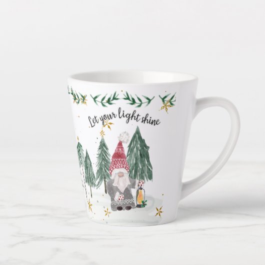 Christmas Gnome Waterverf Light Shine Sterrenbomen Latte Mok (Rechts)