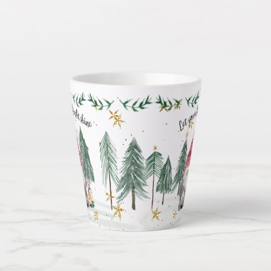 Christmas Gnome Waterverf Light Shine Sterrenbomen Latte Mok (Voorkant)