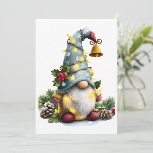 Christmas Gnome - Whimsical Gnome with Lights Feestdagenkaart (Staand voorkant)