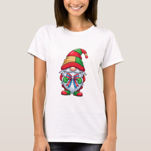 Christmas Gnome with Bow Colorful Holiday T-shirt (Voorkant)