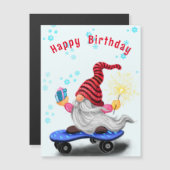 Christmas Gnome with Gift Magnetic Birthday Card (Voorkant / Achterkant)