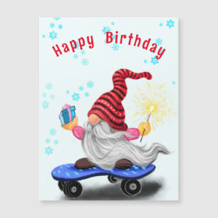 Christmas Gnome with Gift Magnetic Birthday Card