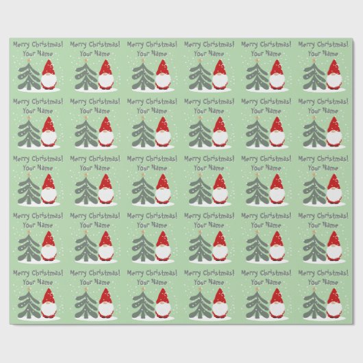 Christmas gnome with tree personalized Holiday Cadeaupapier (Vlak)