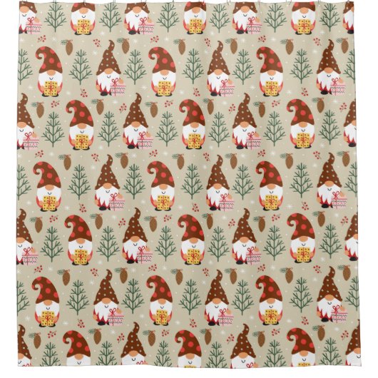 Christmas Gnomes Gift Pattern Douchegordijn (Voorkant)