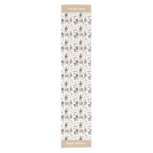 Christmas gnomes nordic farmhouse style beige korte tafelloper (Voorkant)